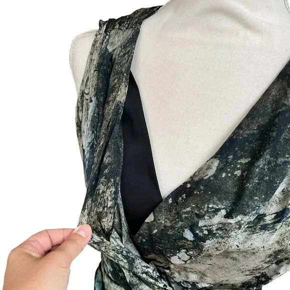 Helmut Lang Silk Granite Paint Splash Criss Cross Dress Size 2 Black Gray - Picture 6 of 15